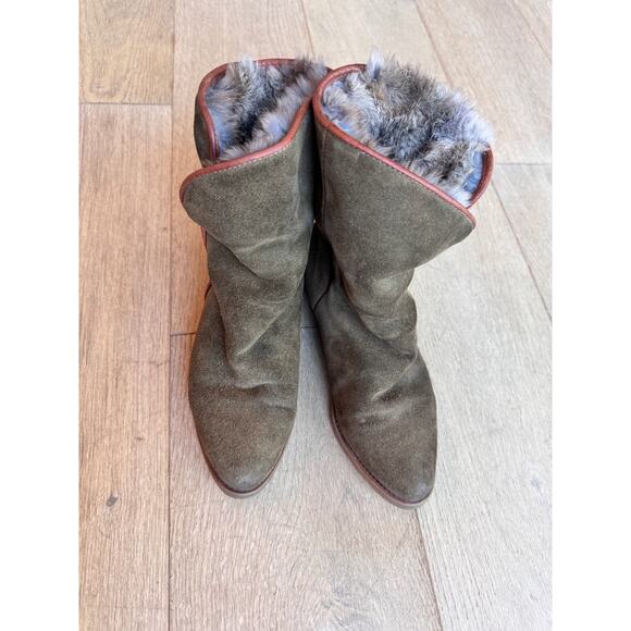 L.L. Bean Boots Sz 6.5 Women's Fur-Lined Green Suede Cozy Vintage Cabincore - Picture 9 of 9